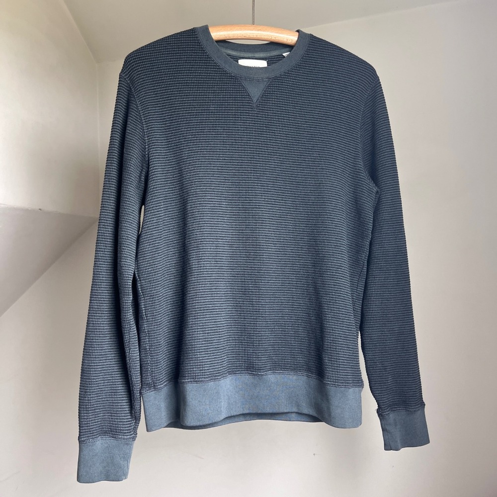 Billy Reid Mini Waffle Knit Thermal Crewneck Sweatshirt Small Green BlueMens